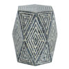 18 Inch Accent Table Stool, Hexagonal Design, Diamond Pattern, Blue, White