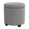 Zoya Storage Ottoman, 19 Inch Round Lift Top, Light Gray Woven Fabric