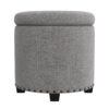 Zoya Storage Ottoman, 19 Inch Round Lift Top, Light Gray Woven Fabric