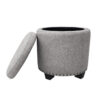 Zoya Storage Ottoman, 19 Inch Round Lift Top, Light Gray Woven Fabric