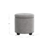 Zoya Storage Ottoman, 19 Inch Round Lift Top, Light Gray Woven Fabric