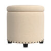 Zoya Storage Ottoman, 19 Inch Round Lift Top, Beige Woven Fabric