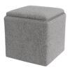 Soa Storage Accent Ottoman, 18 Inch Square Tray Top, Gray Woven Fabric