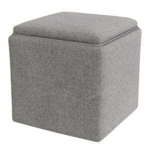 Soa Storage Accent Ottoman, 18 Inch Square Tray Top, Gray Woven Fabric