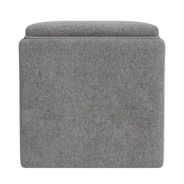 Soa Storage Accent Ottoman, 18 Inch Square Tray Top, Gray Woven Fabric