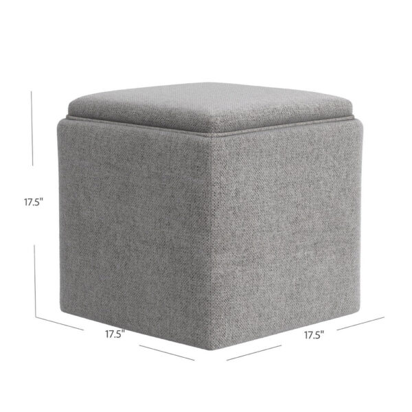 Soa Storage Accent Ottoman, 18 Inch Square Tray Top, Gray Woven Fabric