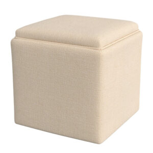 Soa Storage Ottoman, 18 Inch Square Tray Top, Beige Woven Fabric