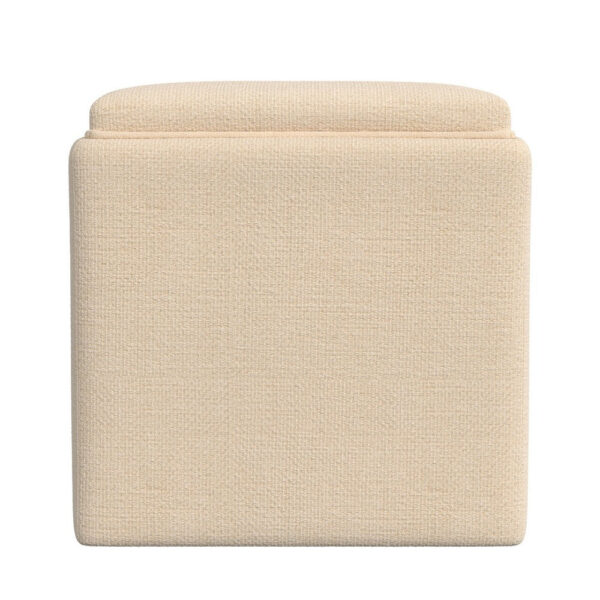 Soa Storage Ottoman, 18 Inch Square Tray Top, Beige Woven Fabric