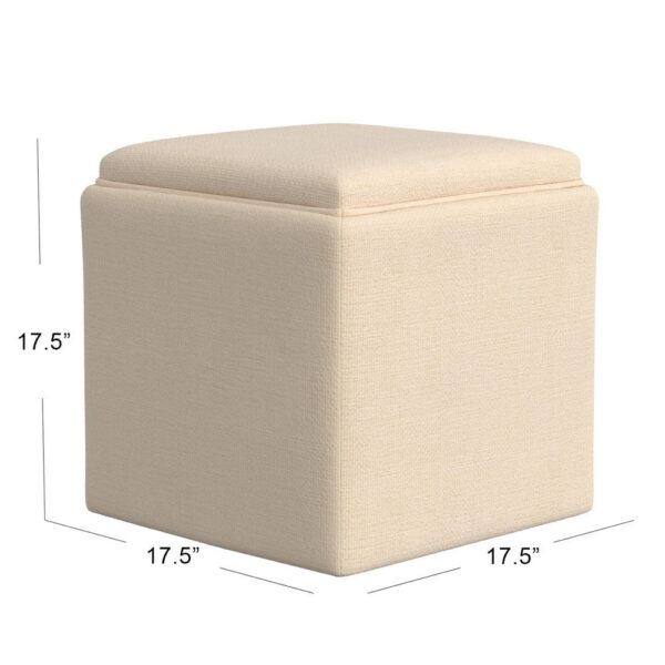 Soa Storage Ottoman, 18 Inch Square Tray Top, Beige Woven Fabric