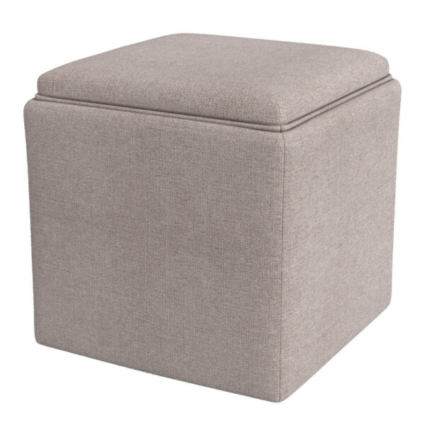 Soa Storage Ottoman, 18 Inch Square Tray Top, Light Brown Woven Fabric