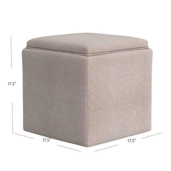 Soa Storage Ottoman, 18 Inch Square Tray Top, Light Brown Woven Fabric