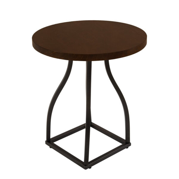 Tior Accent Table, 20 Inch Round Wood Laminate Top, Black Metal Base