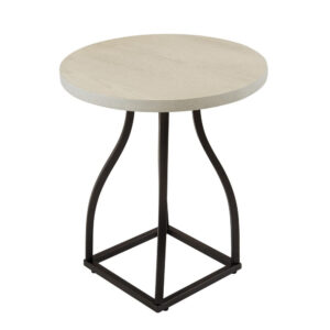 Tior Accent Table, 20 Inch Round Wood White Top, Black Metal Base