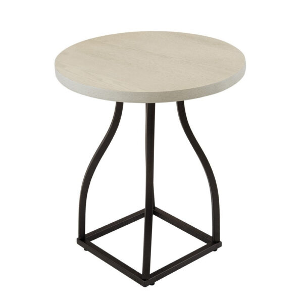 Tior Accent Table, 20 Inch Round Wood White Top, Black Metal Base