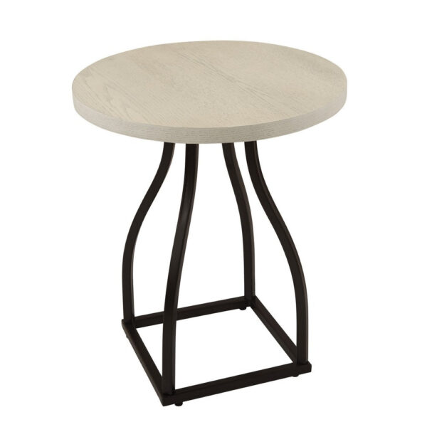 Tior Accent Table, 20 Inch Round Wood White Top, Black Metal Base
