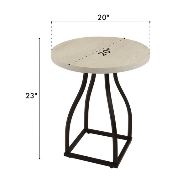 Tior Accent Table, 20 Inch Round Wood White Top, Black Metal Base
