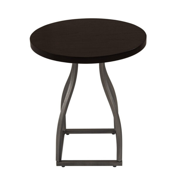 Tior Accent Table, 20 Inch Round Wood Brown Top, Gray Metal Base