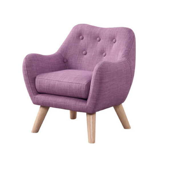 Binie Kids Chair w Wood Angled Legs, Pink Purple Button Tufted Linen