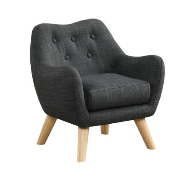 Binie Kids Chair with Wood Angled Legs, Gray Button Tufted Linen