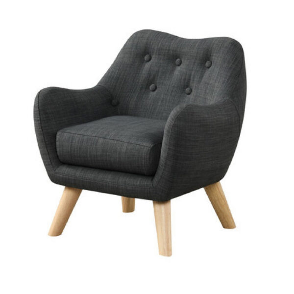 Binie Kids Chair with Wood Angled Legs, Gray Button Tufted Linen