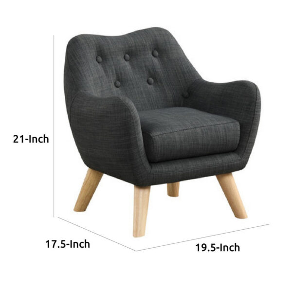 Binie Kids Chair with Wood Angled Legs, Gray Button Tufted Linen