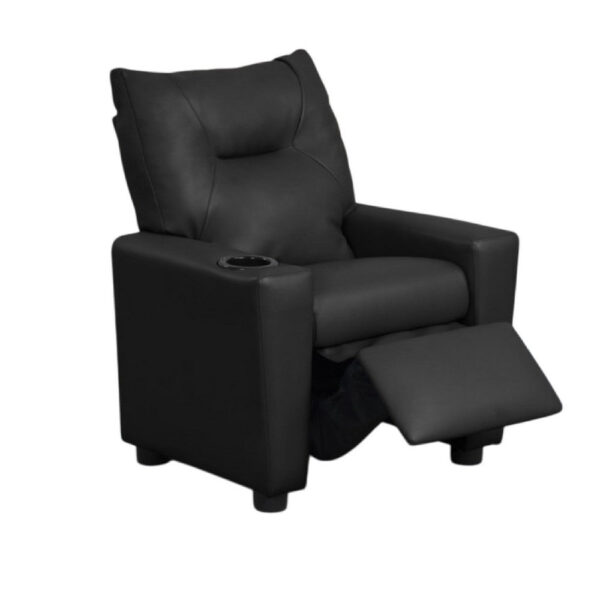 Chang Kids Recliner Chair, Built In Cupholder, Black Faux Leather