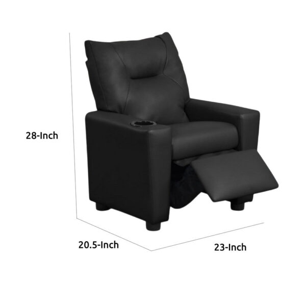 Chang Kids Recliner Chair, Built In Cupholder, Black Faux Leather