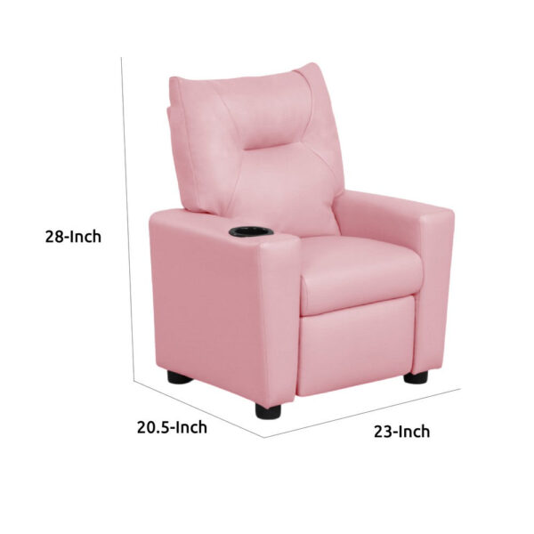 Chang Kids Recliner Chair, Built In Cupholder, Pink Faux Leather