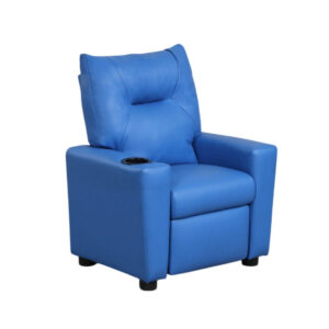 Chang Kids Recliner Chair, Built In Cupholder, Blue Faux Leather
