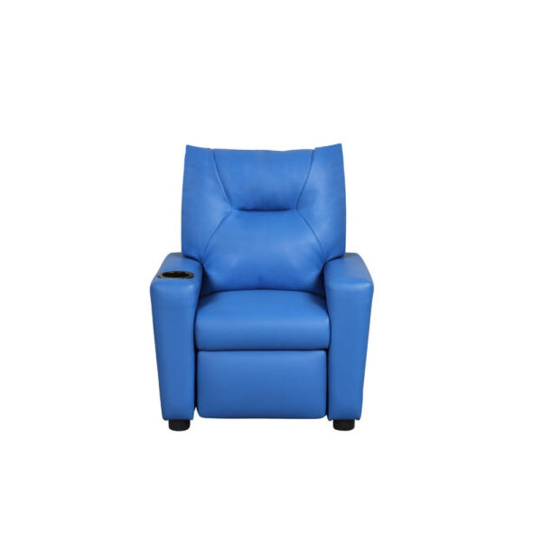 Chang Kids Recliner Chair, Built In Cupholder, Blue Faux Leather