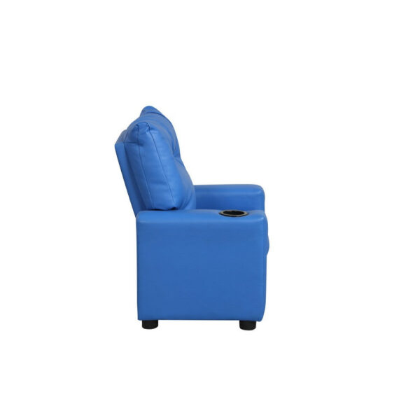 Chang Kids Recliner Chair, Built In Cupholder, Blue Faux Leather