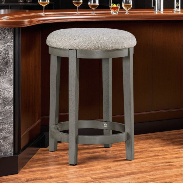 Anab Counter Height Stool Set of 2, Round Polyester Seat, Gray Wood