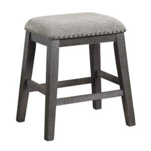 Tuna Counter Height Stool Set of 2, Chenille Seat, Nailhead, Gray Wood
