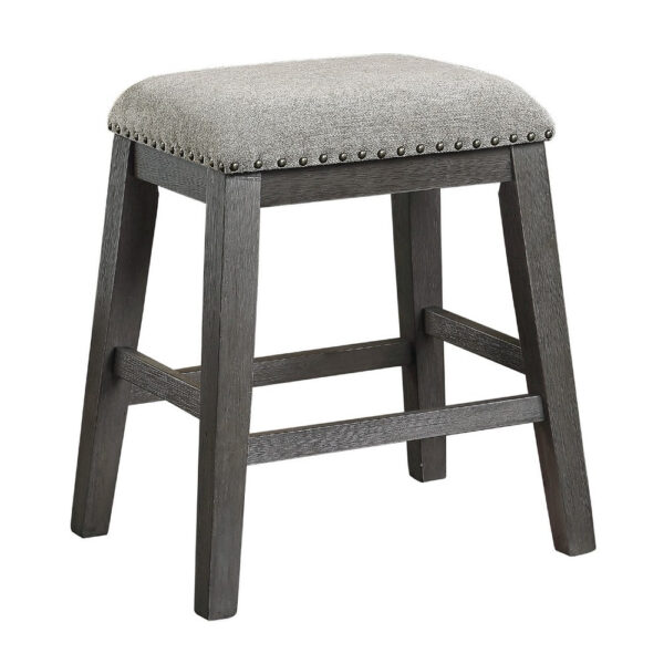 Tuna Counter Height Stool Set of 2, Chenille Seat, Nailhead, Gray Wood