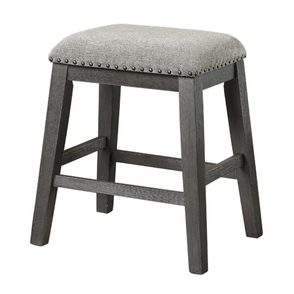 Tuna Counter Height Stool Set of 2, Chenille Seat, Nailhead, Gray Wood