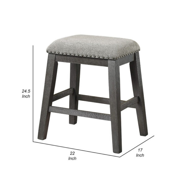 Tuna Counter Height Stool Set of 2, Chenille Seat, Nailhead, Gray Wood