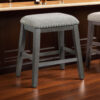 Tuna Counter Height Stool Set of 2, Chenille Seat, Nailhead, Gray Wood