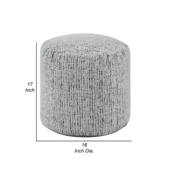 Modern Pouf Ottoman, Light Gray Soft Textured Chenille, 16 Inch Round