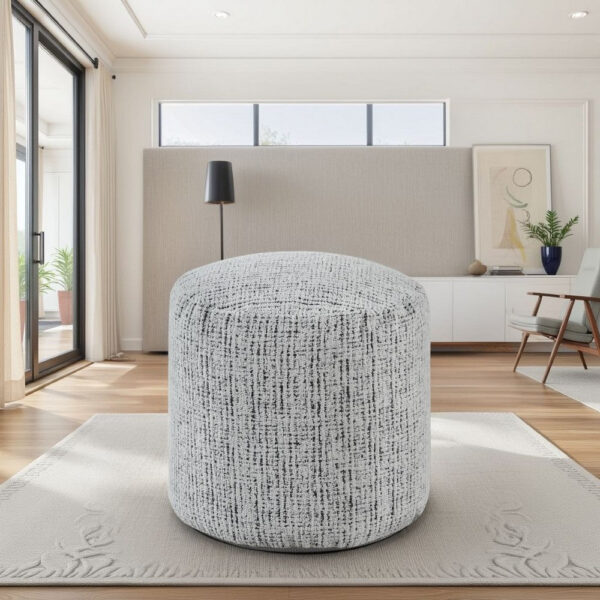 Modern Pouf Ottoman, Light Gray Soft Textured Chenille, 16 Inch Round
