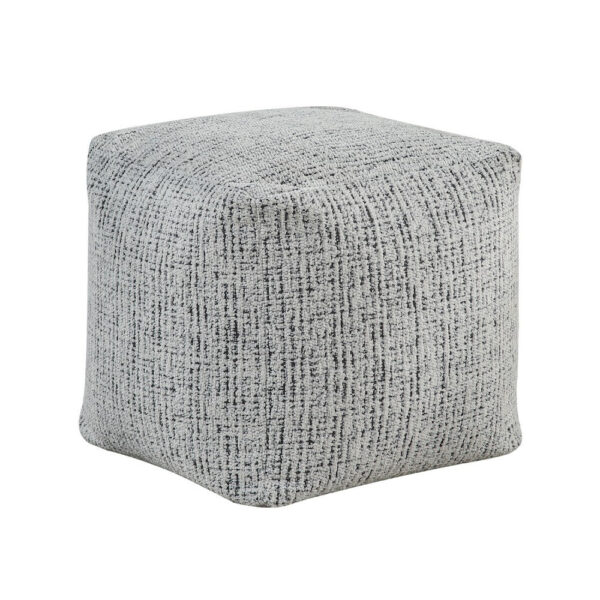 Modern Pouf Ottoman, Black White Textured Chenille, 16 Inch Square