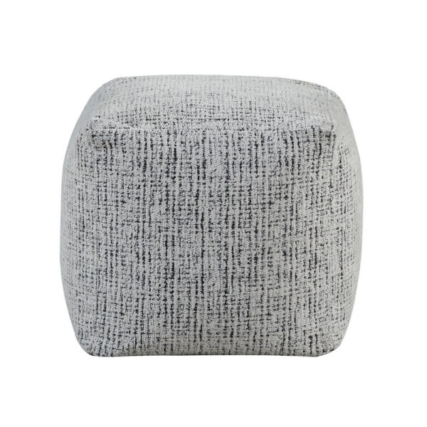 Modern Pouf Ottoman, Black White Textured Chenille, 16 Inch Square