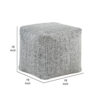 Modern Pouf Ottoman, Black White Textured Chenille, 16 Inch Square