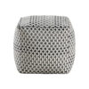 Modern Pouf Ottoman, Black White Basket Woven Jacquard, 16 Inch Square
