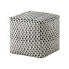 Modern Pouf Ottoman, Black White Basket Woven Jacquard, 16 Inch Square