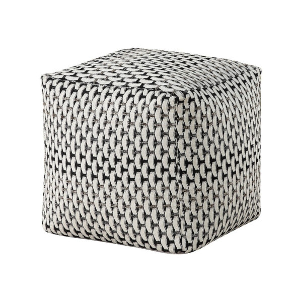 Modern Pouf Ottoman, Black White Basket Woven Jacquard, 16 Inch Square