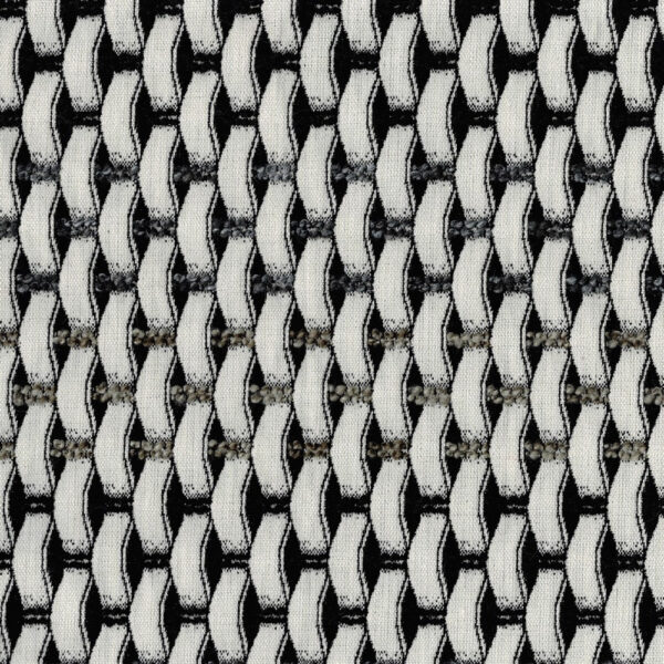 Modern Pouf Ottoman, Black White Basket Woven Jacquard, 16 Inch Square