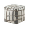 Modern Pouf Ottoman, Beige Gray Chunky Plaid Jacquard, 16 Inch Square