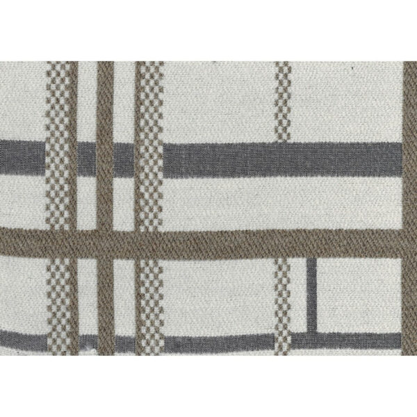 Modern Pouf Ottoman, Beige Gray Chunky Plaid Jacquard, 16 Inch Square