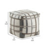 Modern Pouf Ottoman, Beige Gray Chunky Plaid Jacquard, 16 Inch Square