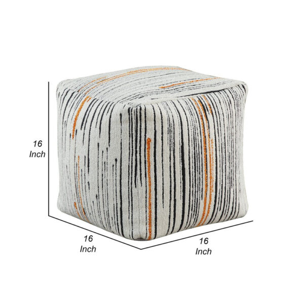 Modern Pouf Ottoman, Multicolor Vertical Striped Jacquard, 16 Inch